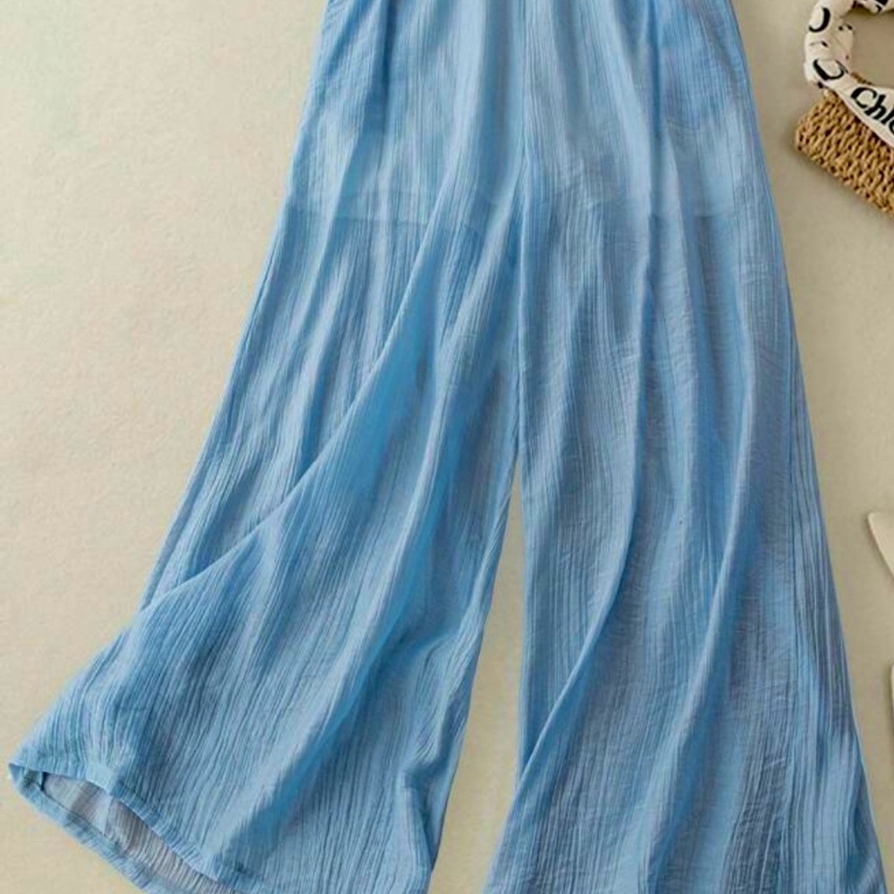 Light Blue Wide-Leg Women's Pants